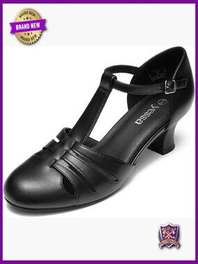 Vintage T-Strap Dance Shoes with Buckle Closure for Ballroom Latin Salsa Swing